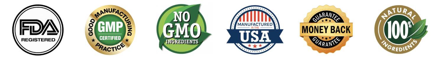 Vigor Peak FDA registered GMP certified non-GMO trust badges